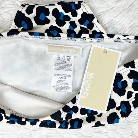 Michael Kors Oasis Crew Blue Leopard High Waist Bikini Bottoms Size Small - Picture 5 of 5